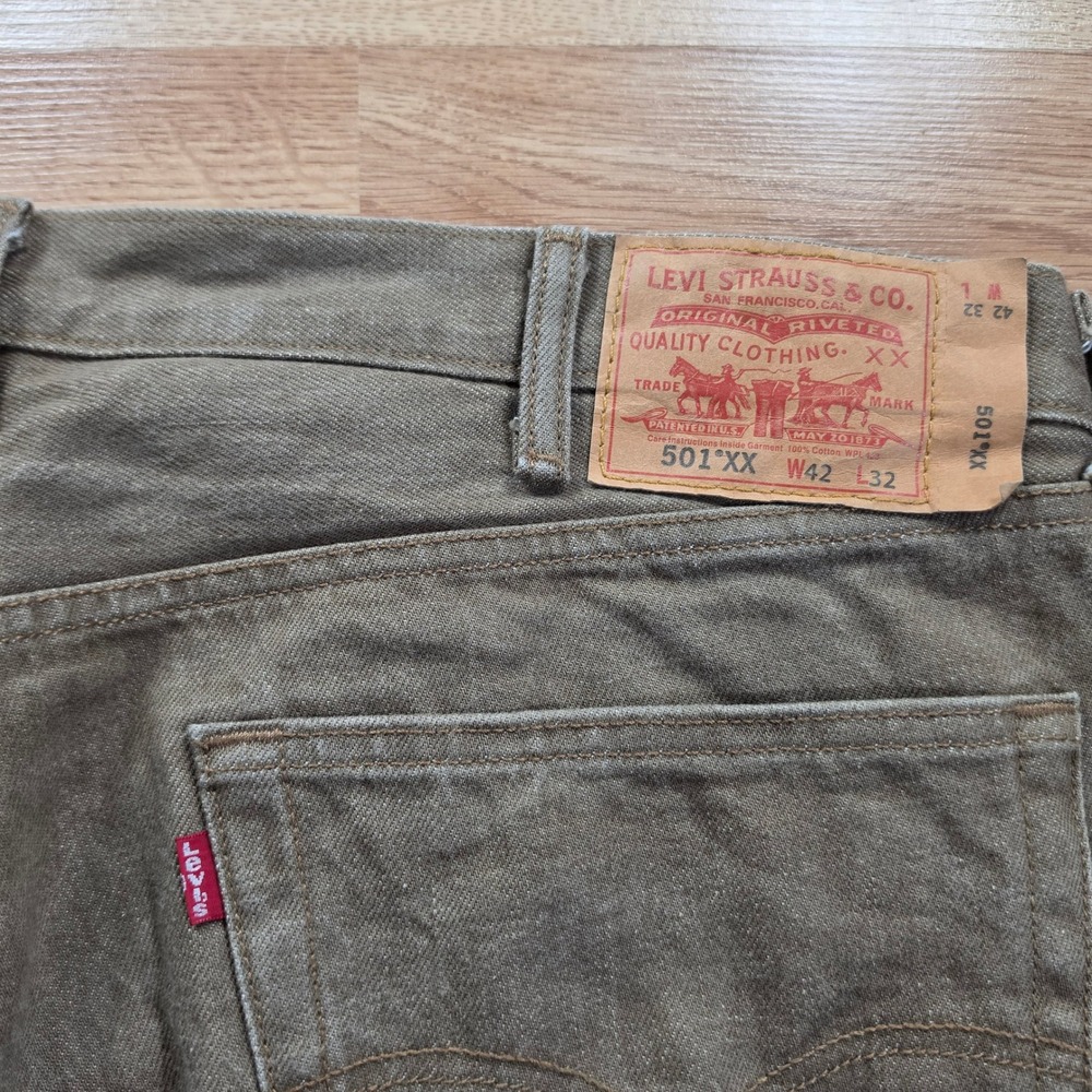 Levi's 501 Original Fit Jeans Men 42x32 Olive Brown Straight Leg Button Fly - Picture 2 of 9